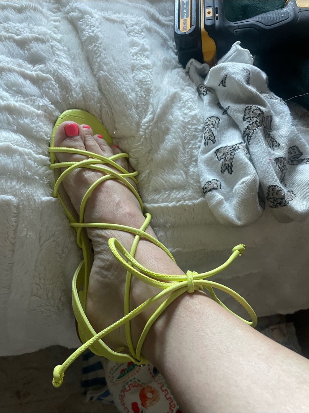 Sam Edelman Neon Yellow Lace-Up Strappy Sandals